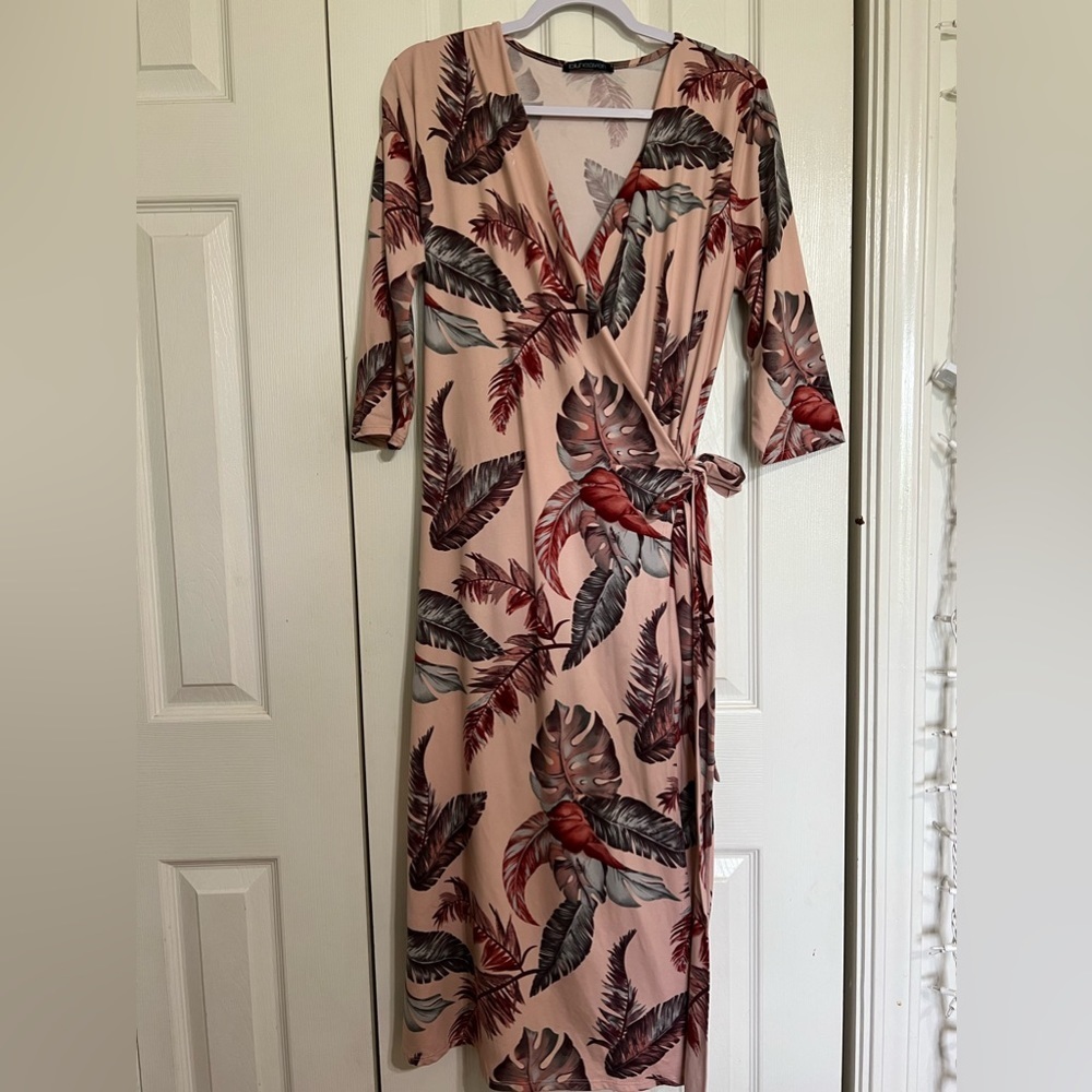 BluHeaven Monstera Plant Wrap Dress Size L - Picture 1 of 10
